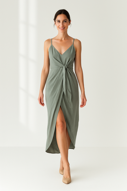 Robe Longue Femme | Nœud Taille | Fines Bretelles et Élégance Fluide