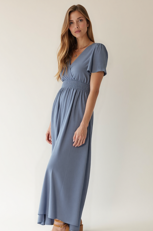 Robe Longue Femme | Taille Smockée Confort | Tissu Ultra-Doux Éco