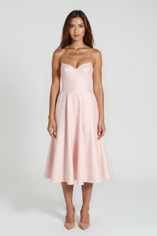 Robe Midi Femme | Coupe Évasée Élégante | Bretelles Fines