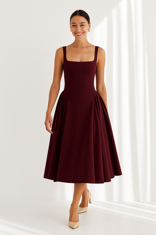 Robe Midi Femme | Évasée Élégante | Velveteen Doux