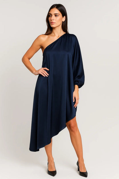 Robe Asymétrique à Une Manche | Robe de Soirée Fluide | Élégante et Moderne