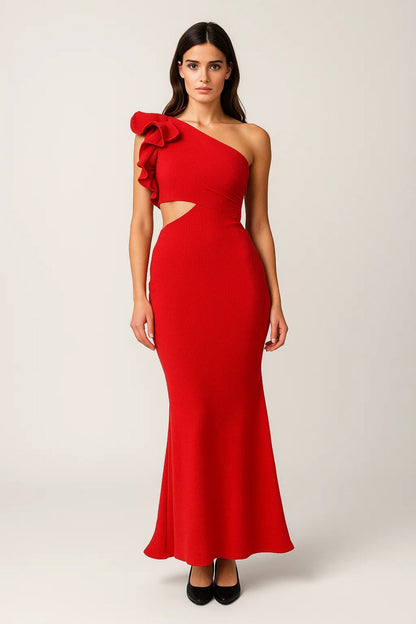 Robe Asymétrique Volantée | Fendue et Cintrée | Élégance Sculpturale
