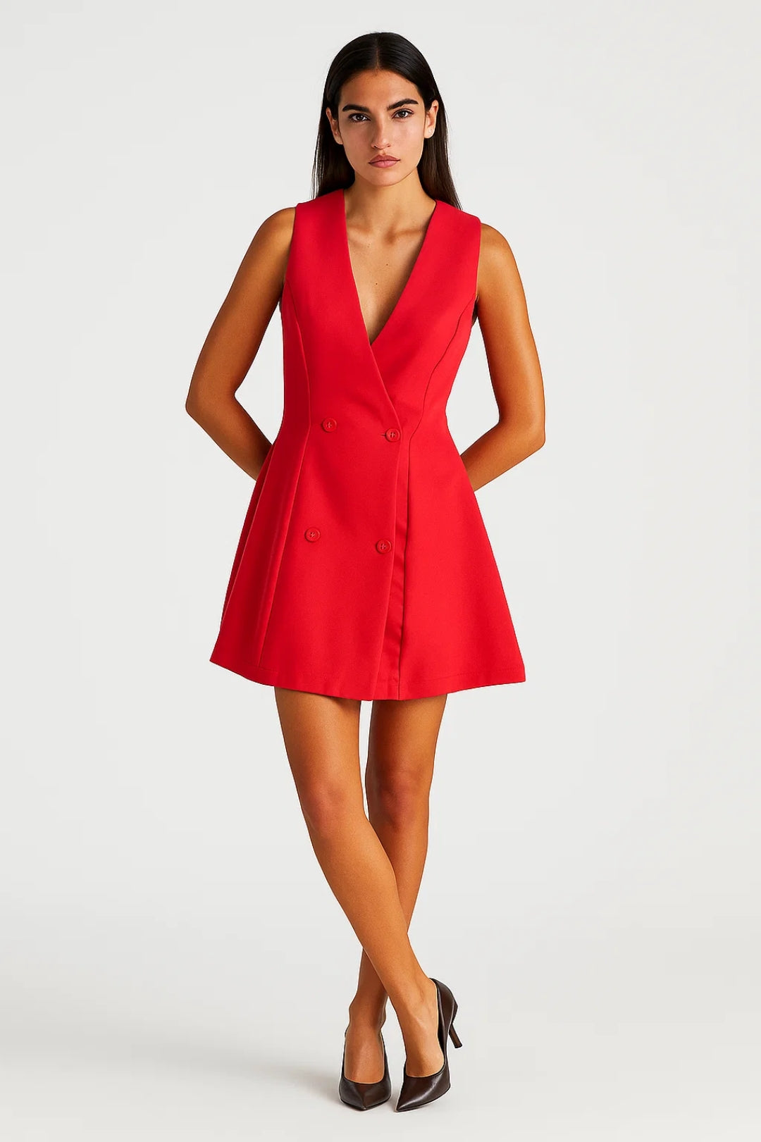 Robe Blazer Sans Manches | Élégante | Décolleté Profond Croisé