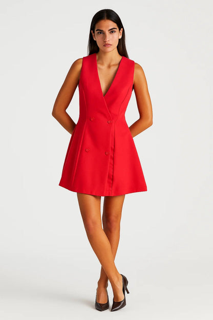 Robe Blazer Sans Manches | Élégante | Décolleté Profond Croisé