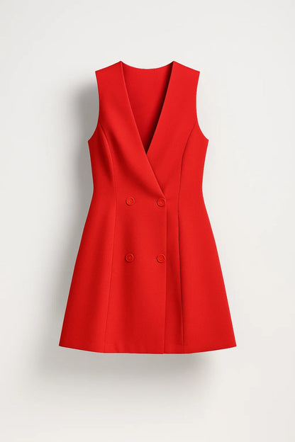 Robe Blazer Sans Manches | Élégante | Décolleté Profond Croisé