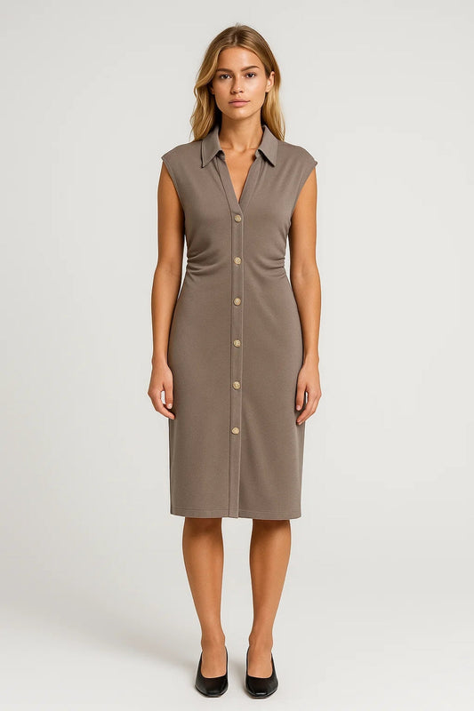 Robe Chemise Boutonnée Femme | Robe Midi Sans Manches Élégante | Légère et Respirante