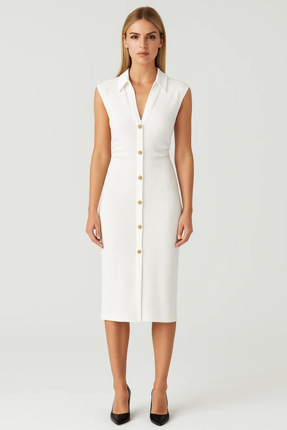 Robe Chemise Boutonnée Femme | Robe Midi Sans Manches Élégante | Légère et Respirante