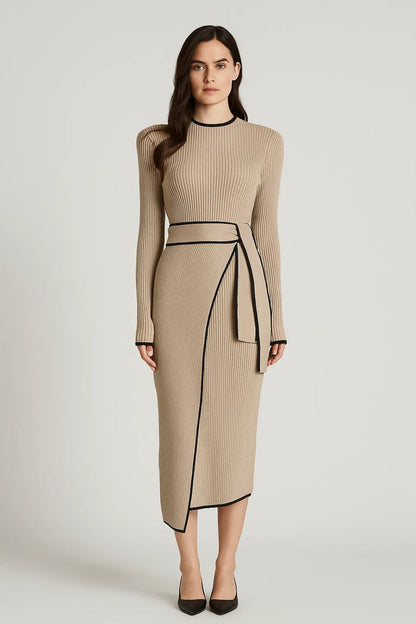 Robe Chic Automnale | Robe midi à manches longues | Élégante et Structurée