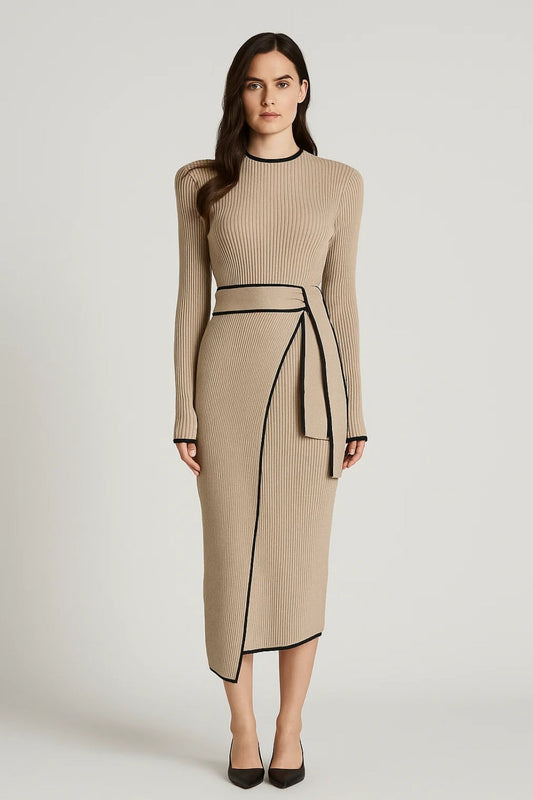 Robe Chic Automnale | Robe midi à manches longues | Élégante et Structurée