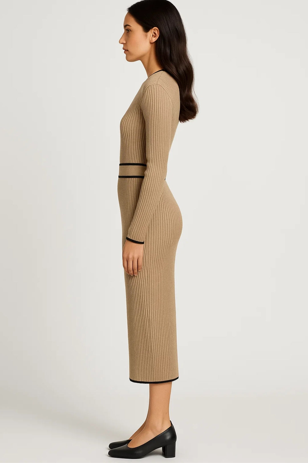 Robe Chic Automnale | Robe midi à manches longues | Élégante et Structurée