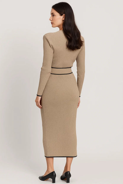 Robe Chic Automnale | Robe midi à manches longues | Élégante et Structurée