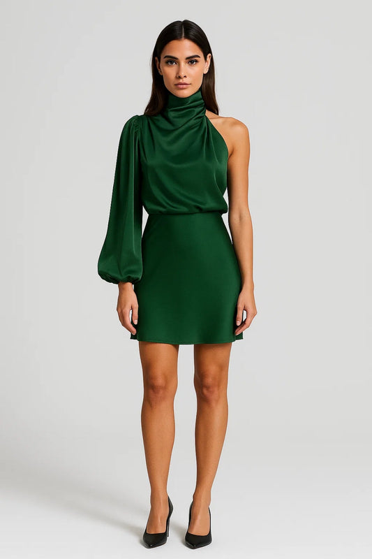 Robe Courte Asymétrique | Satin Doux | Élégante et Moderne