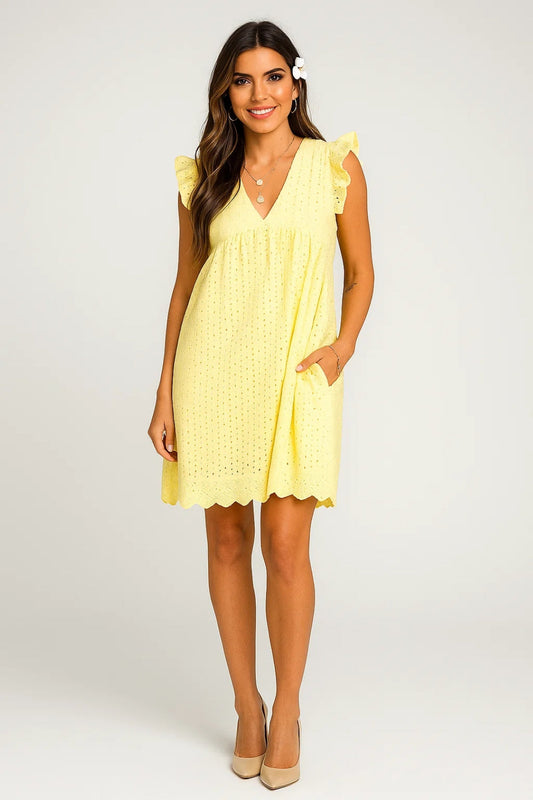 Robe Courte Brodée | Robe d’Été à Manches Volants | Légère et Féminine