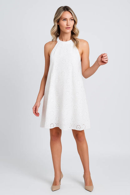 Robe Courte Brodée | Robe d’Été Sans Manches | Légère et Aérée