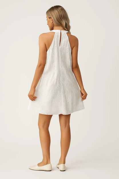 Robe Courte Brodée | Robe d’Été Sans Manches | Légère et Aérée