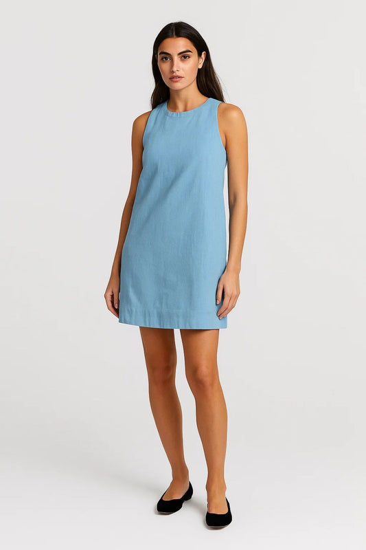 Robe Courte Sans Manches en Lin | Coupe Droite | Élégance Décontractée