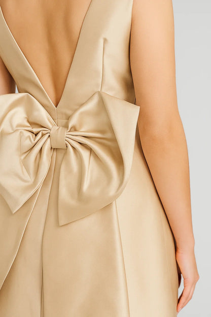 Robe Courte Satinée | Évasée | Dos Décolleté avec Noeud