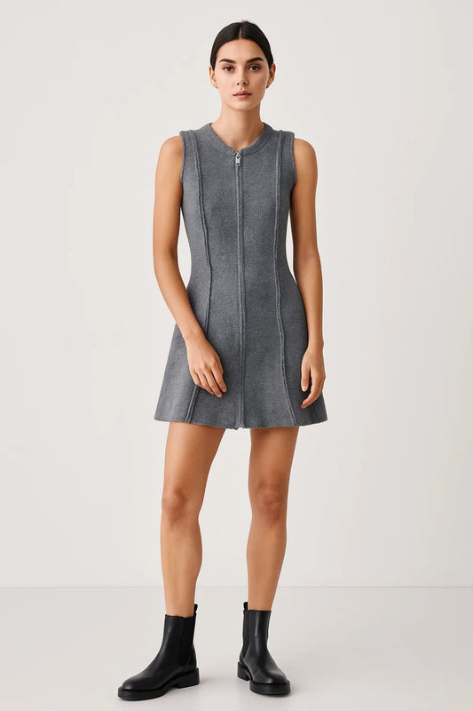 Robe Courte Zippée | Robe Sans Manches Structurée | Moderne et Confortable