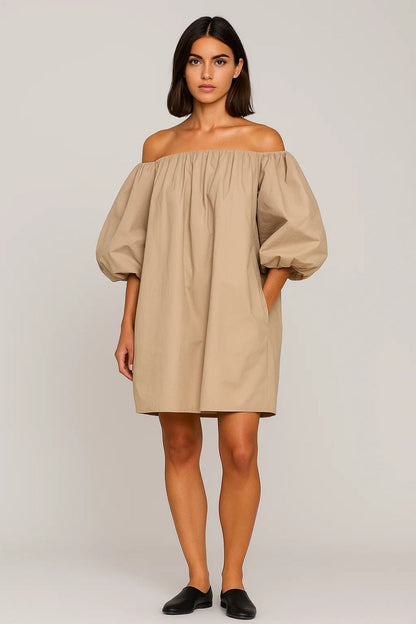 Robe Courte Épaules Dénudées | Coton Léger | Volume Moderne