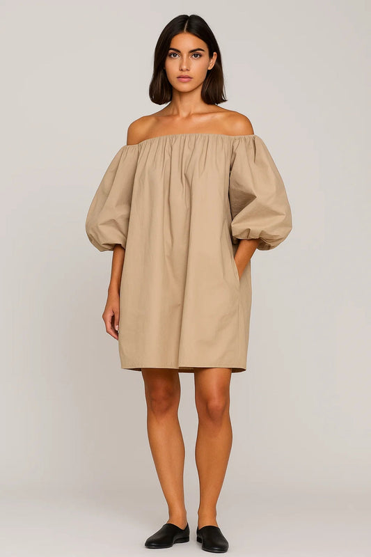 Robe Courte Épaules Dénudées | Coton Léger | Volume Moderne