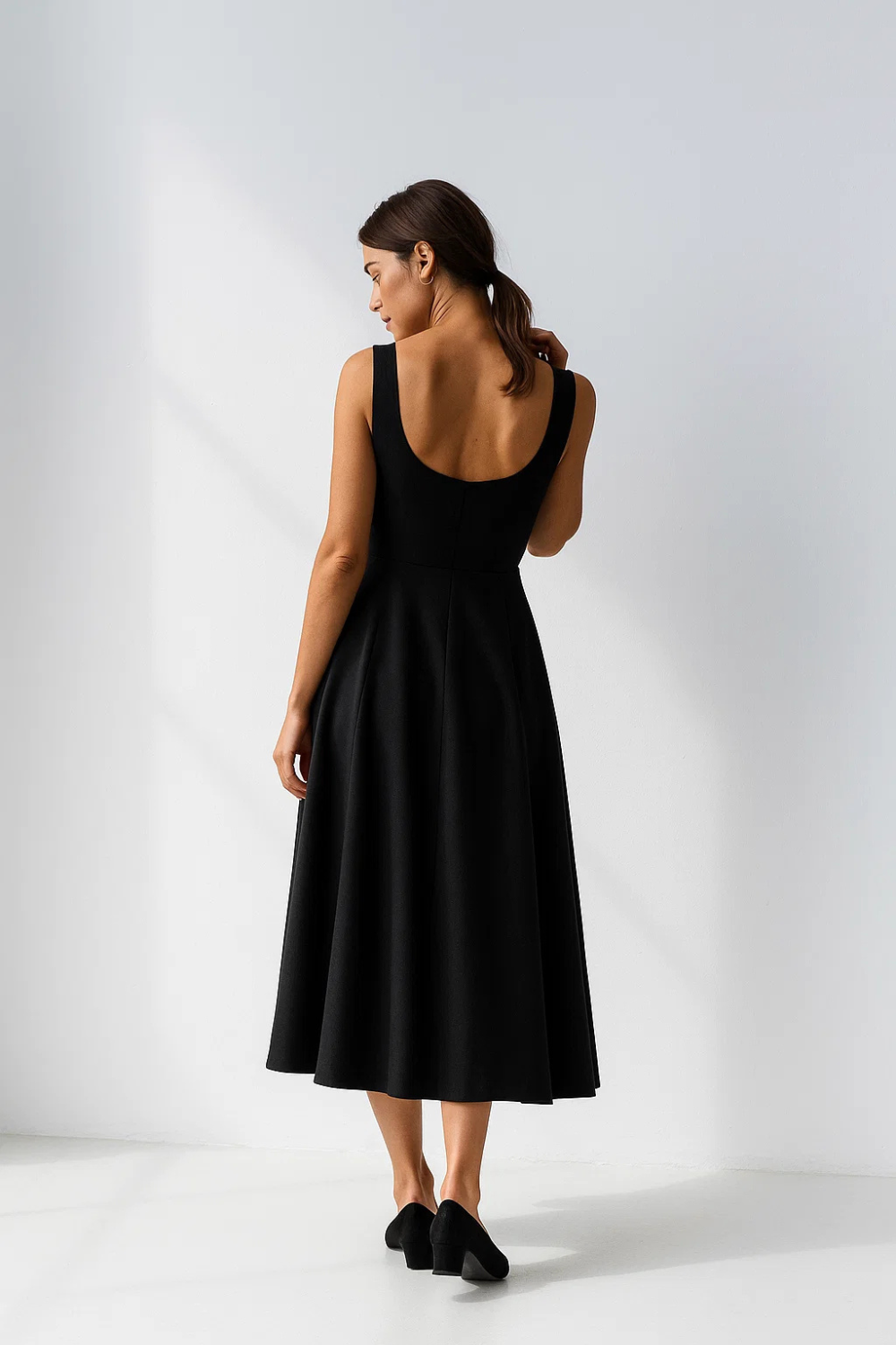 Robe Évasée Femme | Encolure Carrée Élégante | Tissu Fluide Stretch