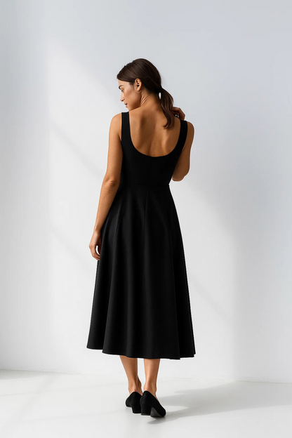 Robe Évasée Femme | Encolure Carrée Élégante | Tissu Fluide Stretch