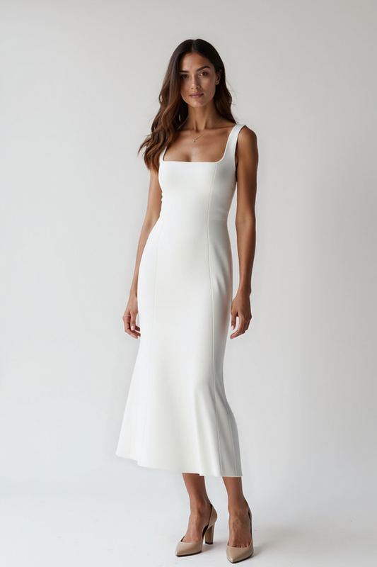 Robe Évasée Femme | Encolure Carrée Élégante | Tissu Fluide Stretch