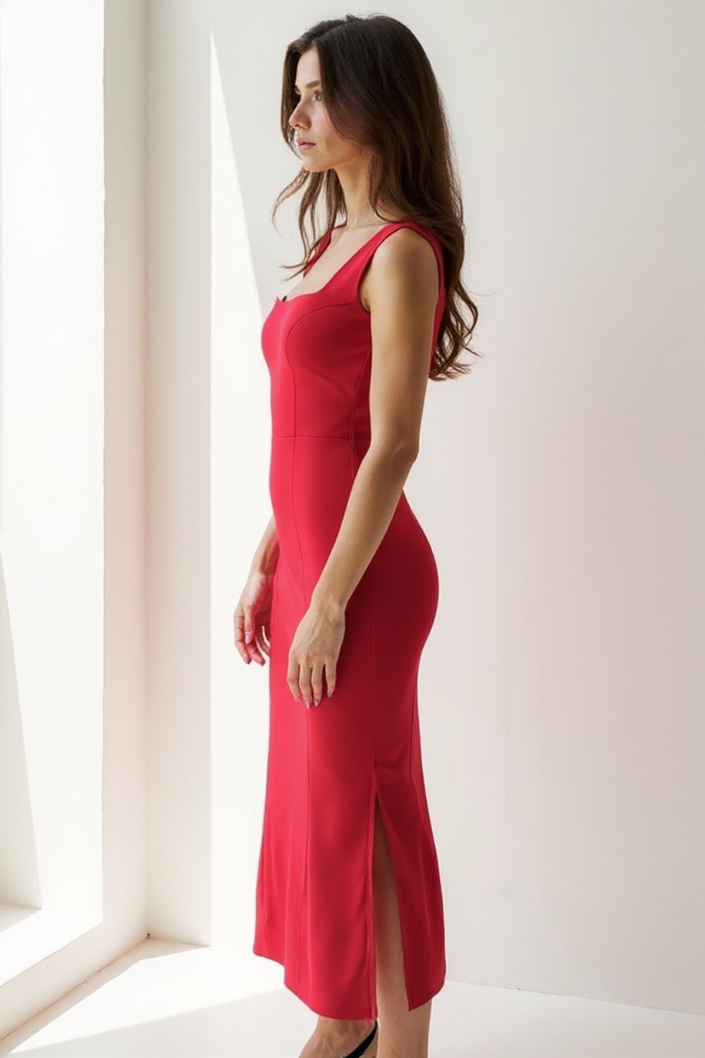 Robe Évasée Femme | Encolure Carrée Élégante | Tissu Structuré Fluide