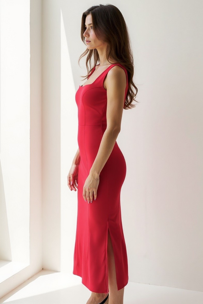 Robe Évasée Femme | Encolure Carrée Élégante | Tissu Structuré Fluide