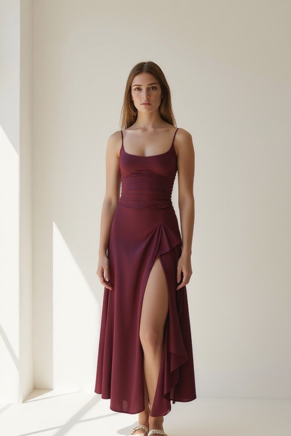 Robe Longue Femme | Drapé Élégant | Satin Fluide et Moderne