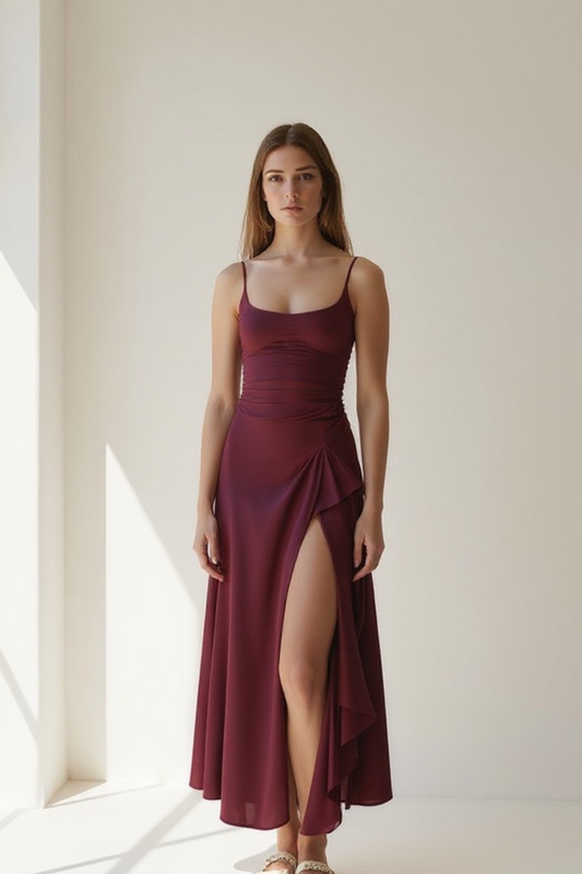 Robe Longue Femme | Drapé Élégant | Satin Fluide et Moderne