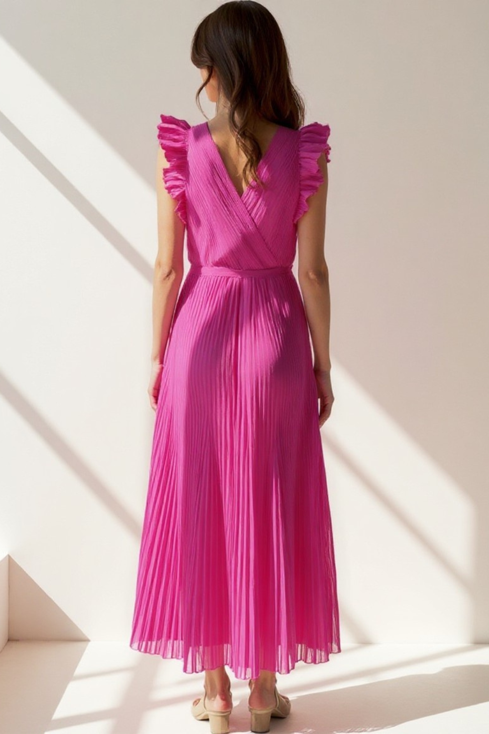 Robe Longue Femme | Manches Volants | Taille Ceinturée