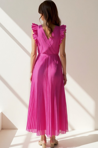 Robe Longue Femme | Manches Volants | Taille Ceinturée