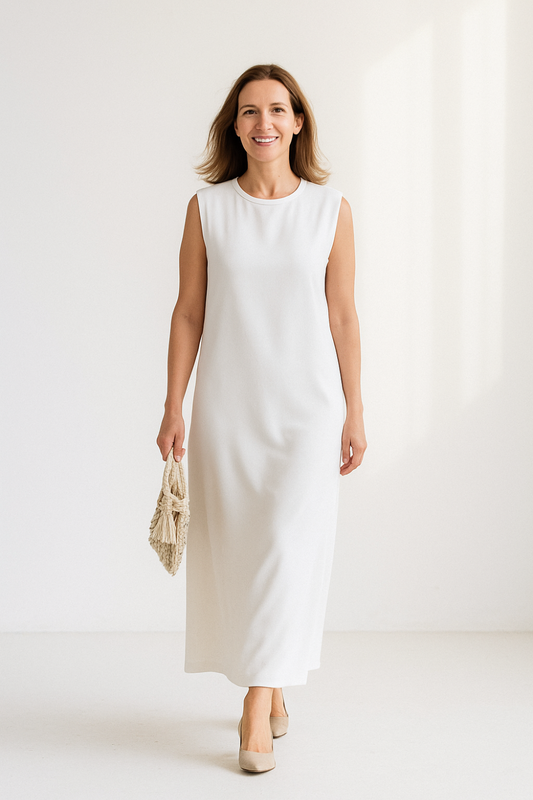 Robe Longue Femme | Coupe Droite Minimaliste | Épaules Structurées