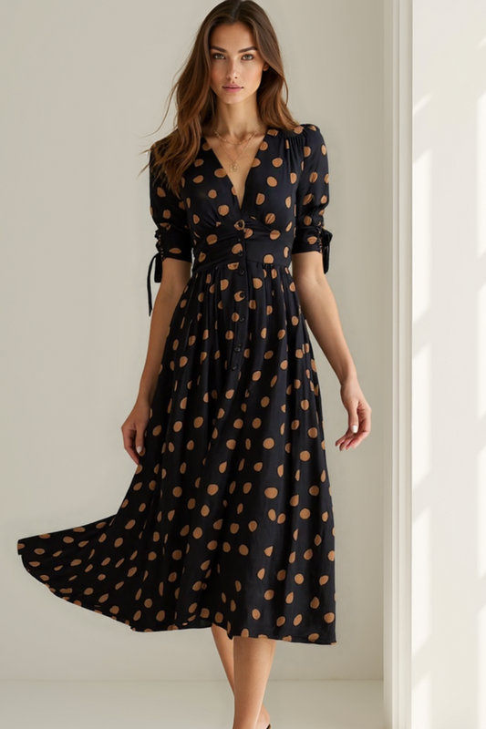 Robe Femme Mi-Longue | Imprimé Pois | Coupe Fluide et Confortable