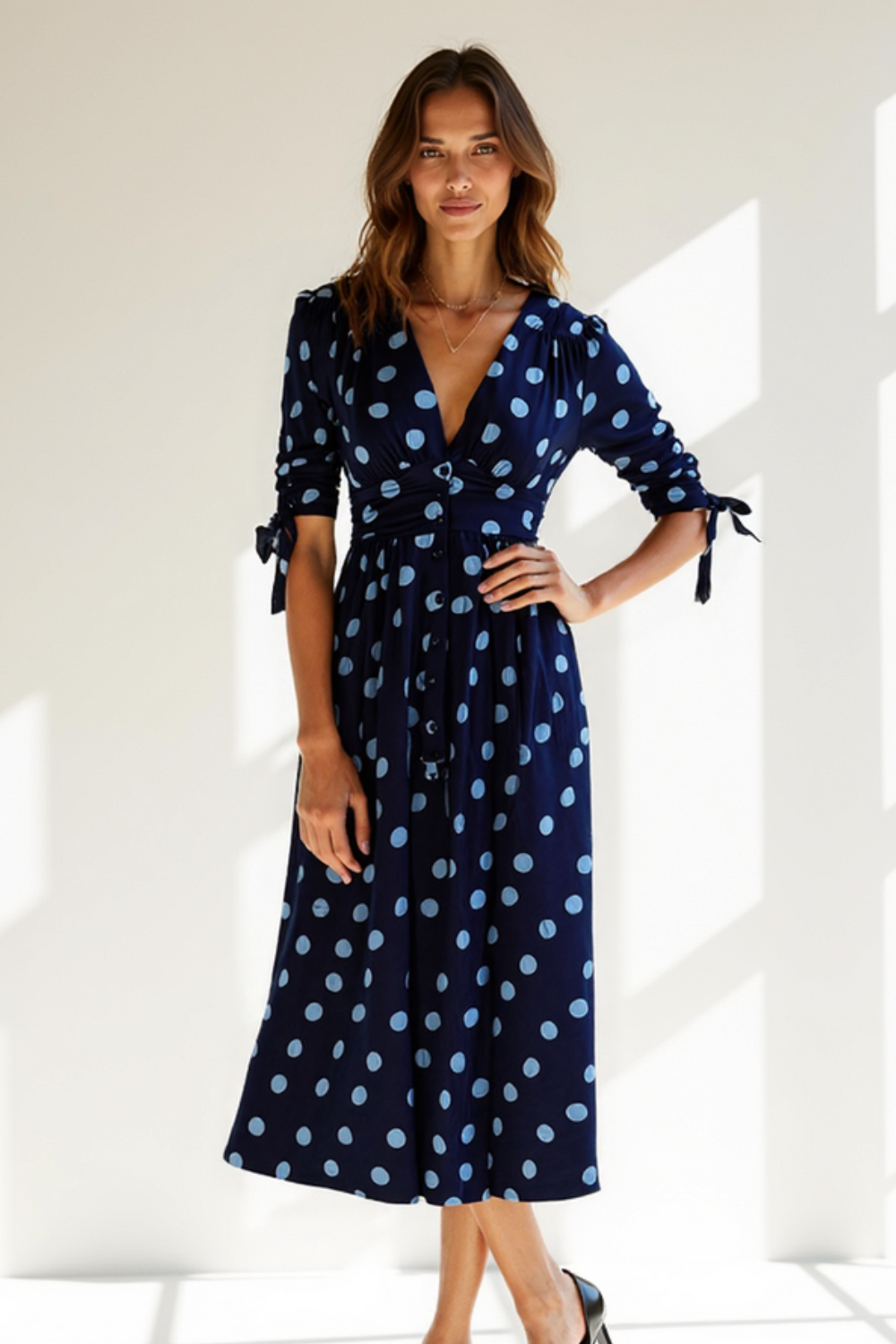 Robe Femme Mi-Longue | Imprimé Pois | Coupe Fluide et Confortable