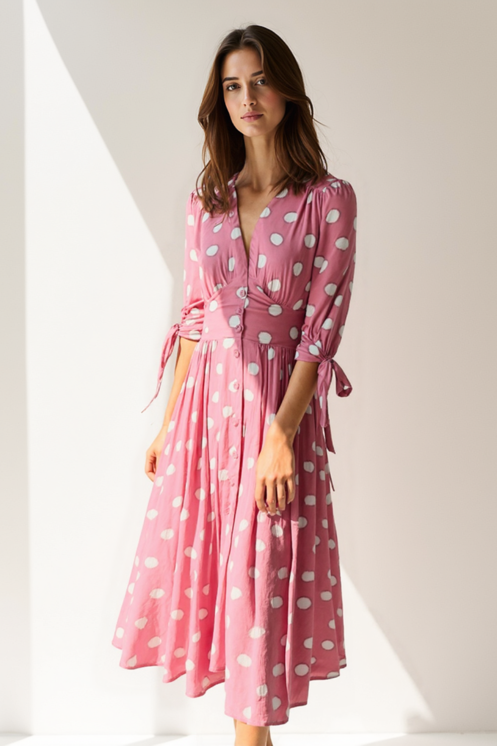 Robe Femme Mi-Longue | Imprimé Pois | Coupe Fluide et Confortable