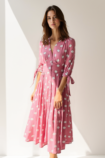 Robe Femme Mi-Longue | Imprimé Pois | Coupe Fluide et Confortable