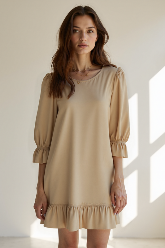 Robe Courte Femme | Coton et Lin Naturel | Volants Délicats