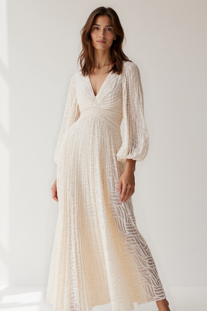 Robe Longue Femme | Manches Bouffantes | Tissu Chiffon Texturé