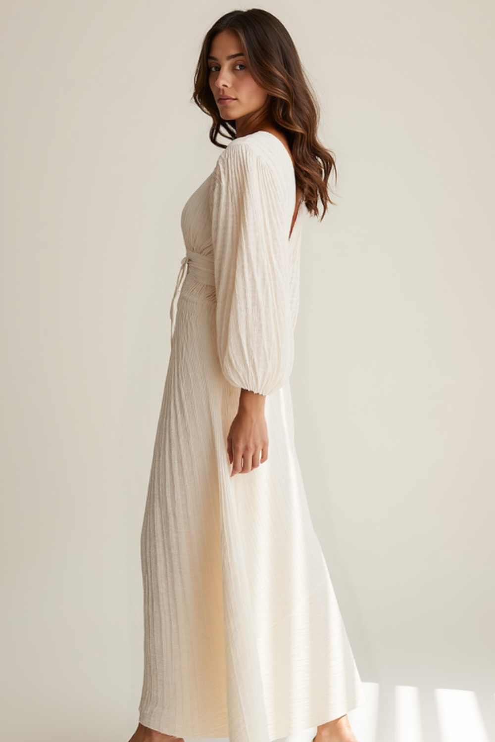 Robe Longue Femme | Manches Bouffantes | Tissu Chiffon Texturé
