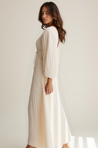 Robe Longue Femme | Manches Bouffantes | Tissu Chiffon Texturé