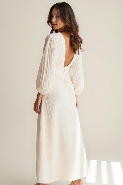 Robe Longue Femme | Manches Bouffantes | Tissu Chiffon Texturé