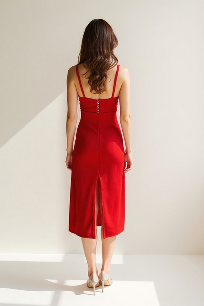 Robe Longue Femme | Fines Bretelles | Drapée Élégante avec Fente