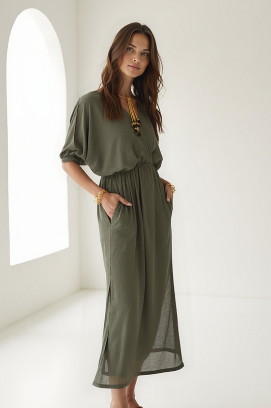 Robe Longue Femme | Taille Élastique | Tissu Fluide Ice Silk