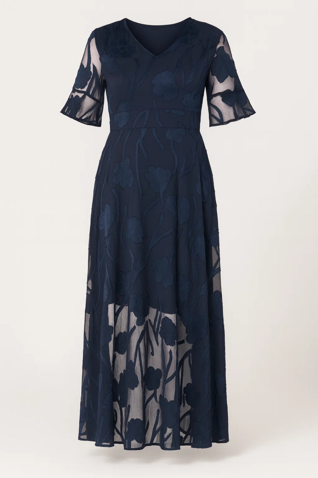 Robe Midi Femme - Col V Manches Courtes Transparente | Élégante
