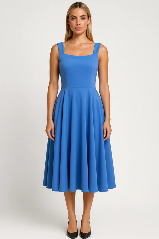 Robe Midi Femme - Sans Manches Col Carré Évasée | Élégante