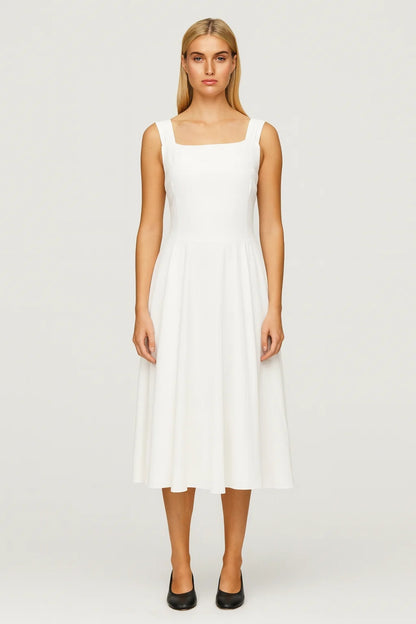 Robe Midi Femme - Sans Manches Col Carré Évasée | Élégante