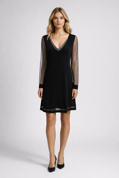 Robe Mini Femme - Manches Longues Transparentes Décolleté V