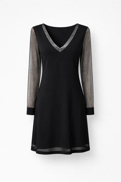 Robe Mini Femme - Manches Longues Transparentes Décolleté V
